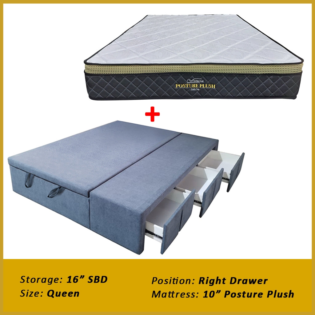 Dulce Side Drawer Storage Bed Frame PetFriendly Scratch Resistant Queen/King w/ Mattress