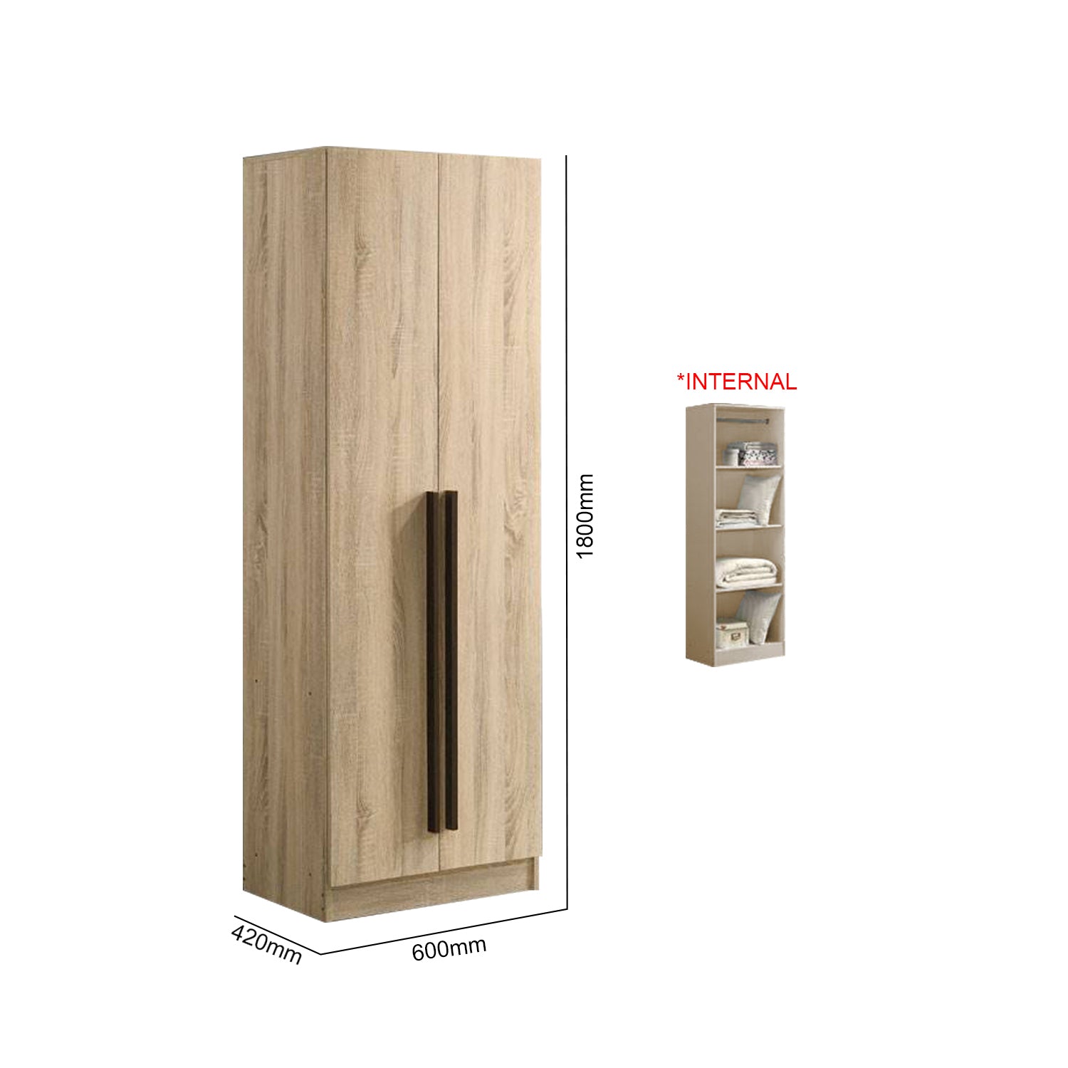 Zarya Series 1 Tall 2 Door Wardrobe Cabinet In Natural Oak Colour