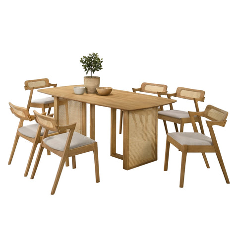 Image of Mamu 1+6 Dining Set Solid Rubber Wood + Hand Crafted Rattan
