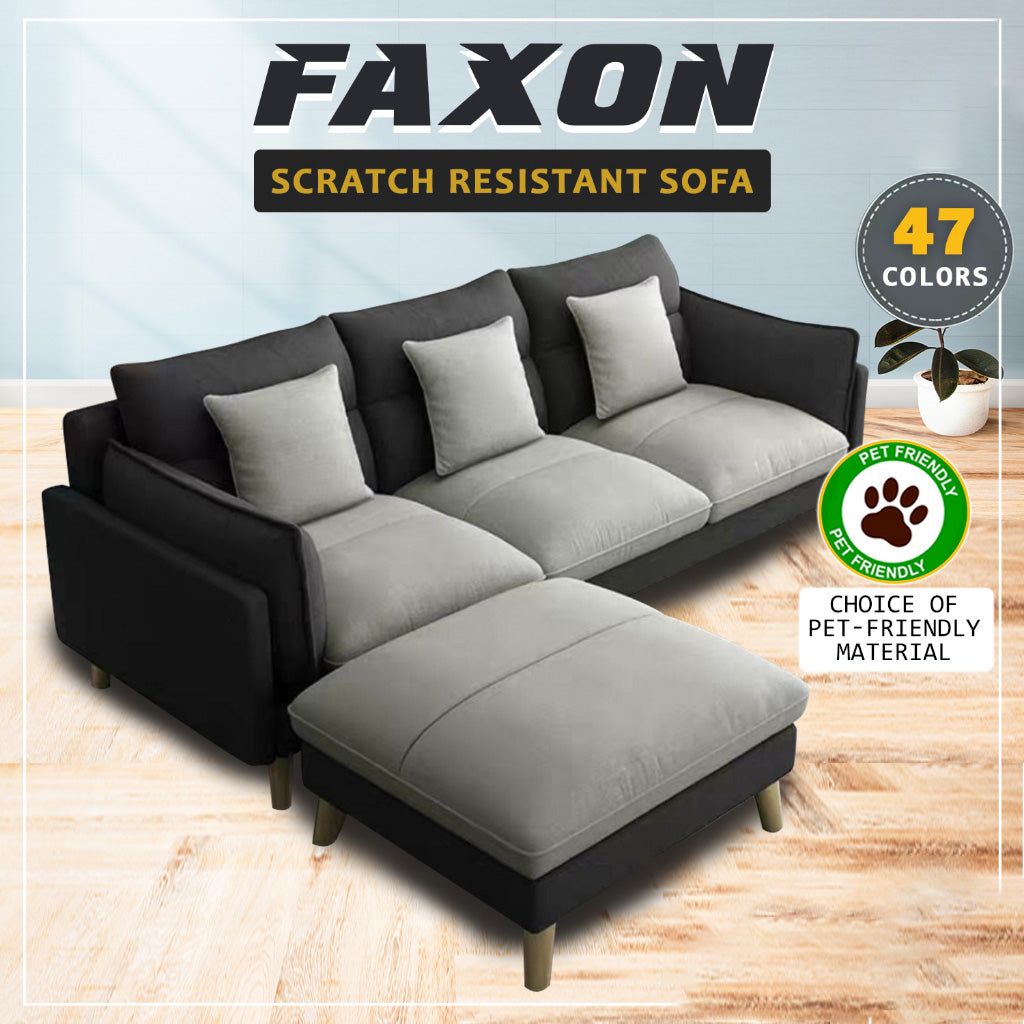 Faxon 3-Seater Sofa with Stool in 47 Colour - w/ PetFriendly Scratch Resistant Option