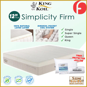 King Koil Simplicity FIRM 12" Mattress Flax Linen Collection - w/ Pillow