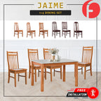 Jaime Dining Set w/ Table and Chairs 1+4 in Solid Wood Natural Marble Top Cherry/Walnut