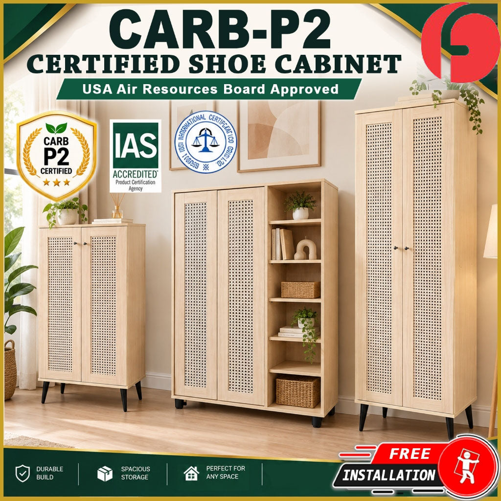 Connie Series Shoe Cabinet CARB-P2 Certified Board Laminated Rattan Pattern