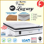King Koil Luxury 14" Mattress Chiro tech Coil Extended Life Collection - Bundle w/ Pillow - All Sizes