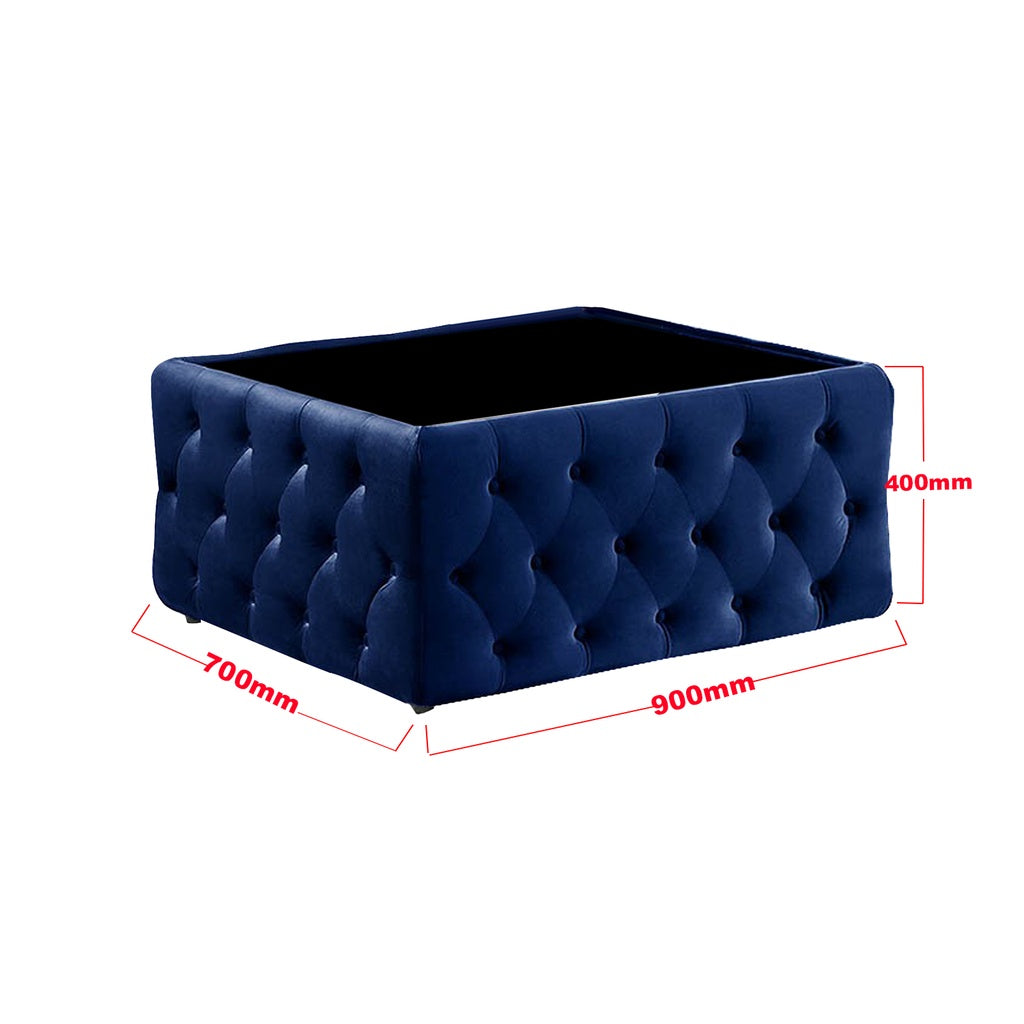 Chesterfield Coffee Table with Black Glass Top w/ PetFriendly Scratch Resistant Option