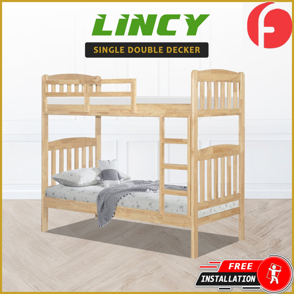 Lincy Single  Bunk Bed Double Decker Bed Frame Solid Rubberwood