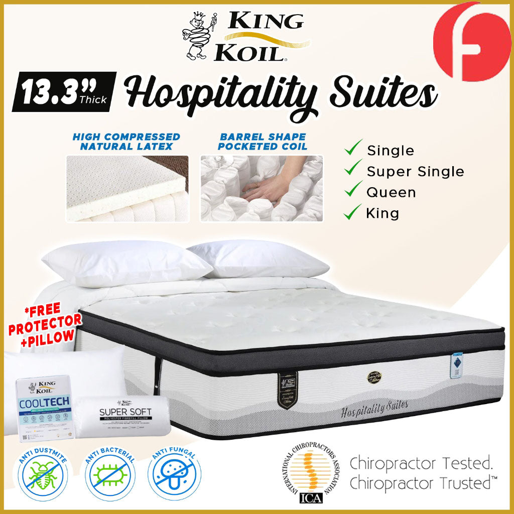 King Koil Hospitality Suites 13.3" Mattress Extended Life Collection -w/ Pillow- All Size