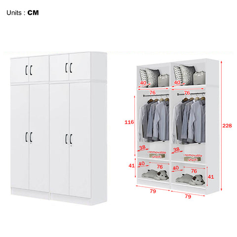 Image of Cyprus Series 4 Door Tall Wardrobe with Top Cabinet in Full White Colour