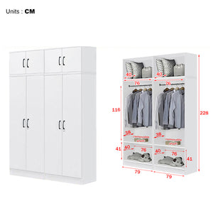 Cyprus Series 4 Door Tall Wardrobe with Top Cabinet in Full White Colour