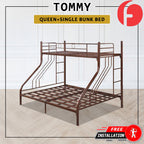 Tommy Queen+Single Size Metal Bunk Bed Frame in Copper Colour - w/ Mattress Option