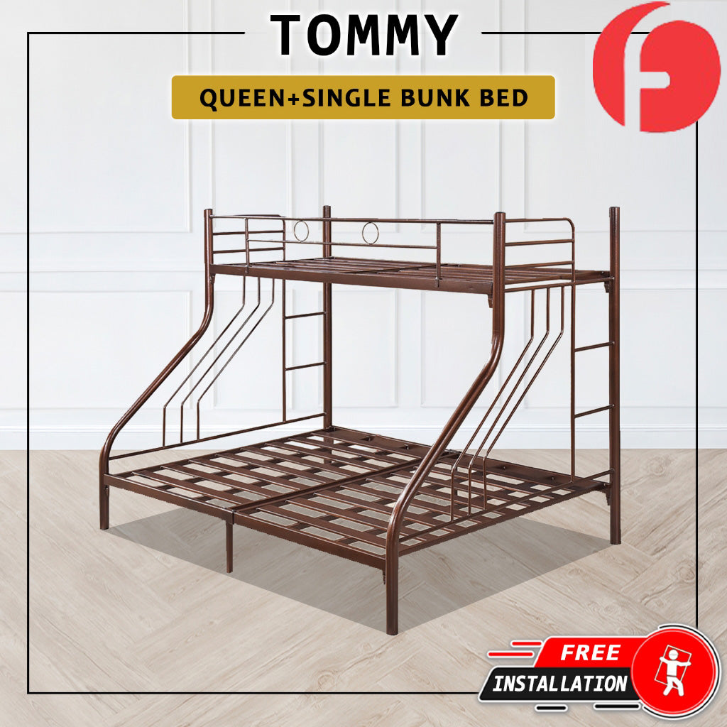 Tommy Queen+Single Size Metal Bunk Bed Frame in Copper Colour - w/ Mattress Option