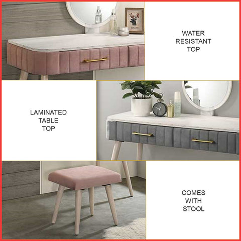 Image of Misha Series Elegant Dressing Table with Stool in 2 Models - Available Grey and Pink Colour