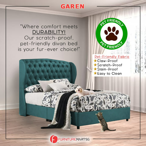 Image of Garen Divan Bed Frame Pet Friendly Scratch-proof Fabric - With Mattress Add On