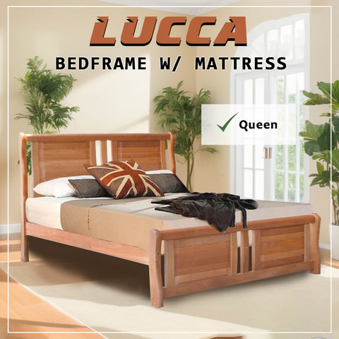 Image of Lucca Queen Solid Rubberwood Bed Frame w/ Underbed Space - With Mattress Option