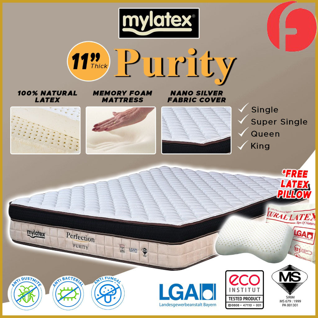 MyLatex PURITY 11" Mattress Natural Latex, Memory Foam, Nano Silver Cover - All Size