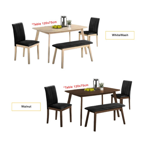 Image of Hilda Solid Wood Dining Set Table with PU Leather Chair and Bench in 2 Colours