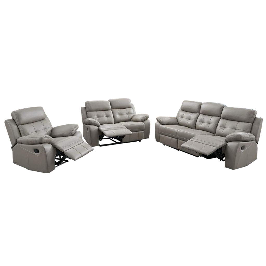 Callie 1/2/3-Seater Full Leather Cowhide Sofa All Seat Recliner in Grey Colour