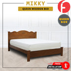 Mikky Wooden Bedframe Queen Size In Oak Colour with Mattress Option - MDF+Veneer Wood