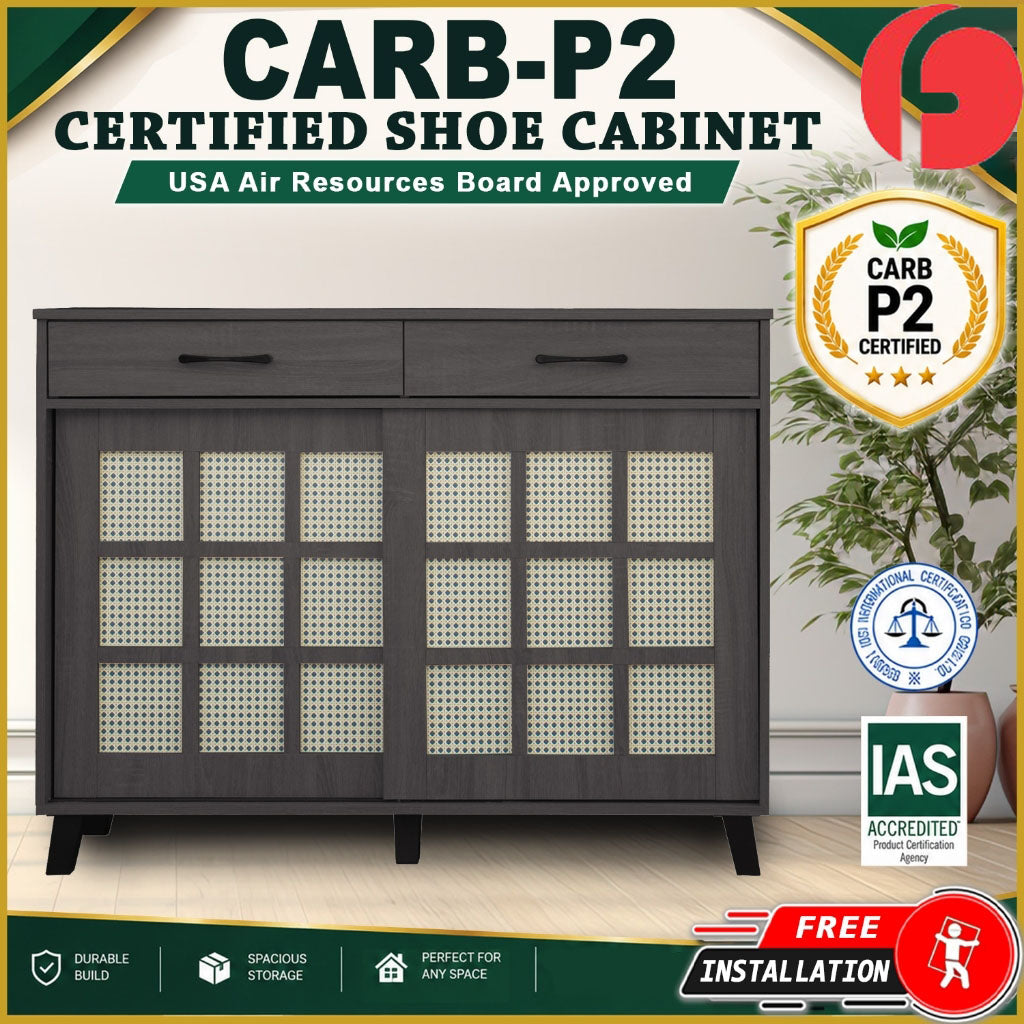 Kabuki Japanese Sliding Door Shoe Cabinet CARB-P2 Certified Board in 2 Colours