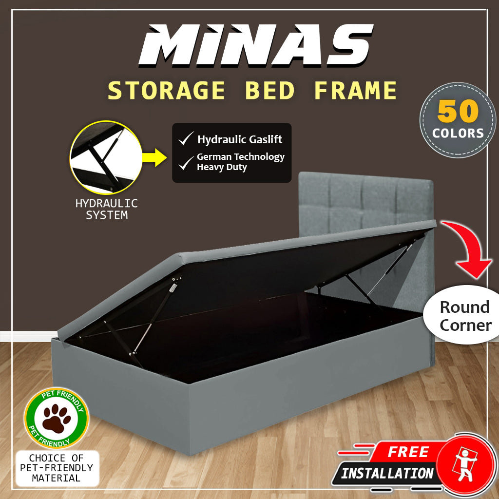 Minas 16" SBD Lift Up Storage Bed Base Bedframe - Pet-Friendly Option / Mattress Option
