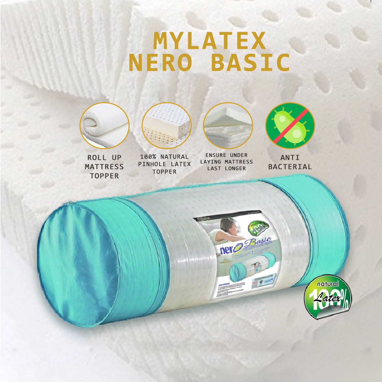 MyLatex Nero basic 100% Natural Latex Topper | Latex Mattress Topper, Hypoallergenic.