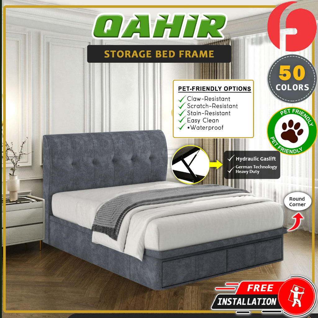 Qahir 14" Depth Storage Bedframe w/ Drawer PetFriendly - With Mattress All Sizes
