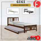 Gigi Single Pull-Out Bedframe Solid Wood Slatted Base  - w/ Mattress Option