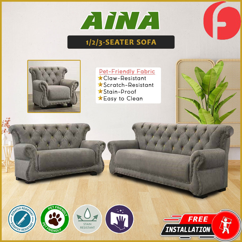 Aina 1/2/3 Seater Sofa Set PetFriendly Scratch-Resist Fabric in Grey or Brown Colour