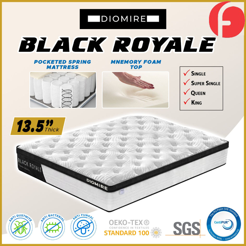 Diomire 13.5" Black Royale Mattress Pocketed Spring Mattress High Density - All Size