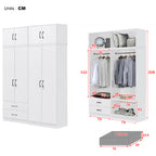 Cyprus Series 4 Door Tall Wardrobe with 2 Drawers and Top Cabinet in Full White Colour