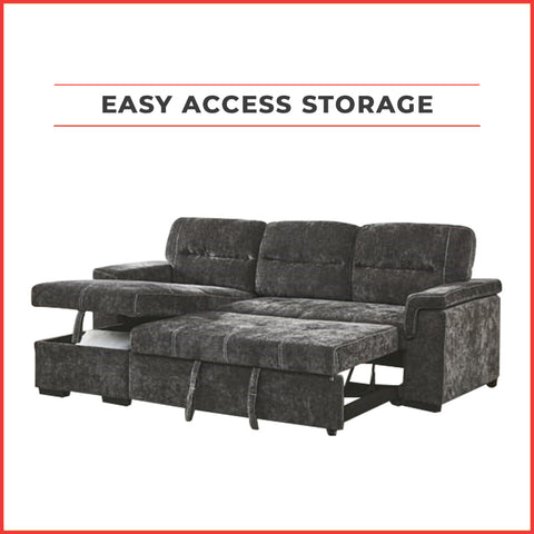 Image of Arinna Left-Right Reversible Sleeper Sectional Sofa with Storage in Charcoal Chenille Fabric