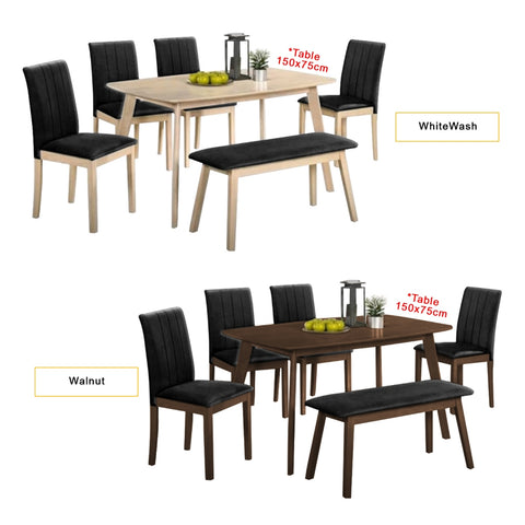 Image of Hilda Solid Wood Dining Set Table with PU Leather Chair and Bench in 2 Colours