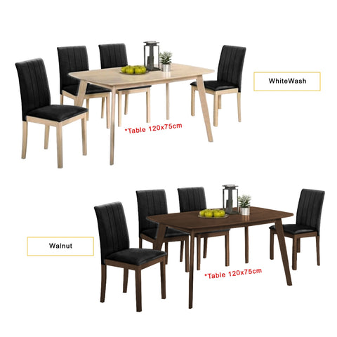 Image of Hilda Solid Wood Dining Set Table with PU Leather Chair and Bench in 2 Colours