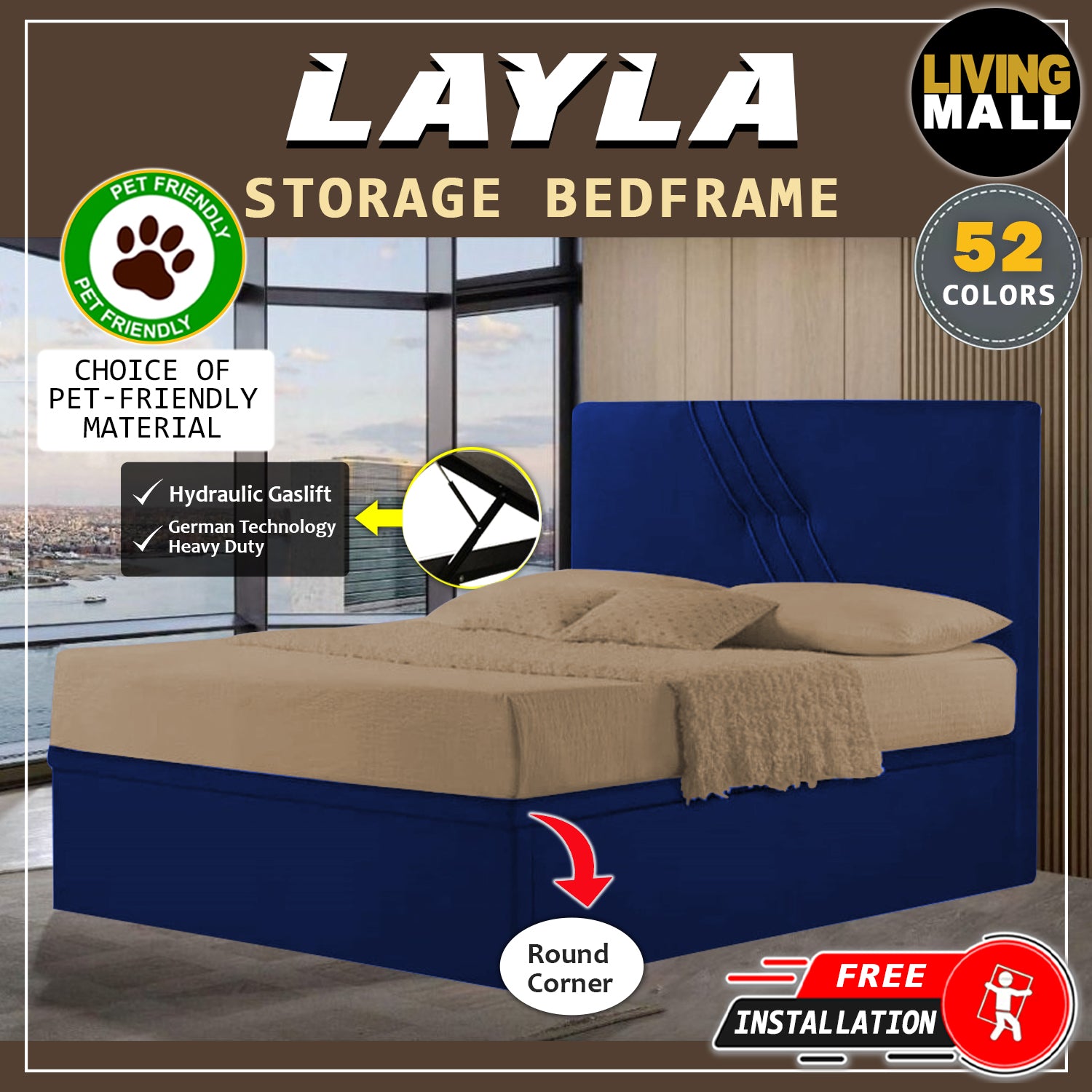 Layla 16" Depth Storage Bedframe w/ Mattress AddOn PetFriendly Fabric Option - All Sizes