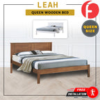 Leah Wooden Bedframe Queen Size In 2 Colour with Mattress Option - MDF+Veneer Wood