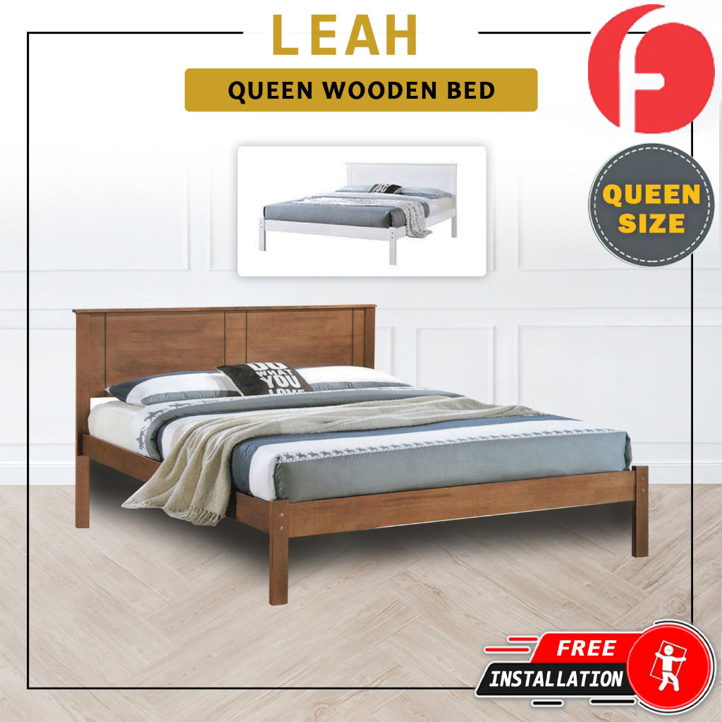Leah Wooden Bedframe Queen Size In 2 Colour with Mattress Option - MDF+Veneer Wood