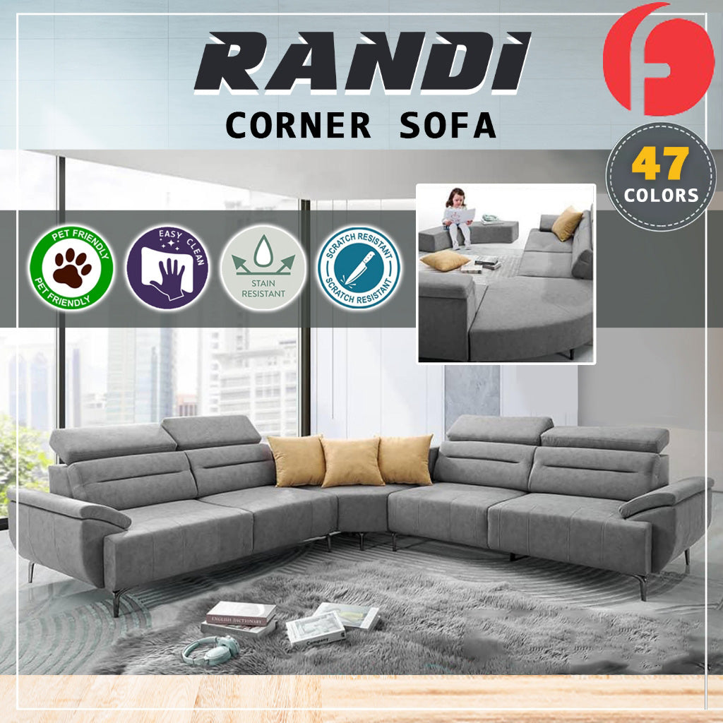 Randi Series Corner Sofa Pocket Spring Sofa in 47 Colour - w/ PetFriendly Fabric Option