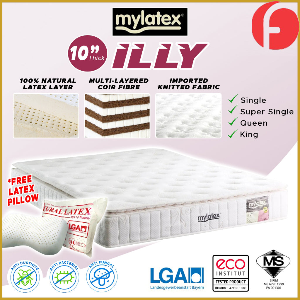 MyLatex ILLY 10" Natural Latex Mattress, Multi-Layered Coconut Fibre - All Sizes