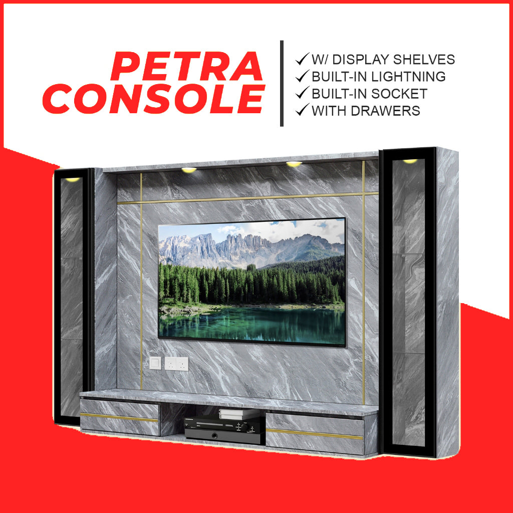 Petra Series Wall Mount TV Console Marble Finish with Light and Built-in Socket in 3 Models