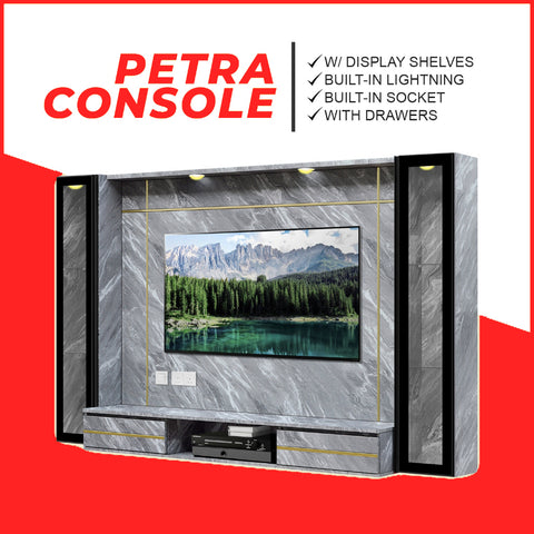 Image of Petra Series Wall Mount TV Console Marble Finish with Light and Built-in Socket in 3 Models