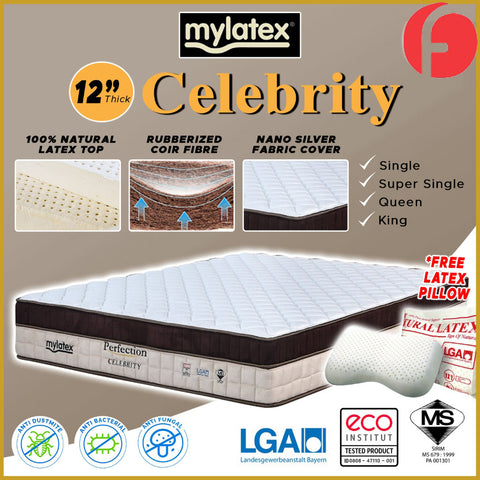 Image of MyLatex CELEBRITY 12" Mattress Natural Latex, Coconut Fiber, Nano Silver Cover - All Size