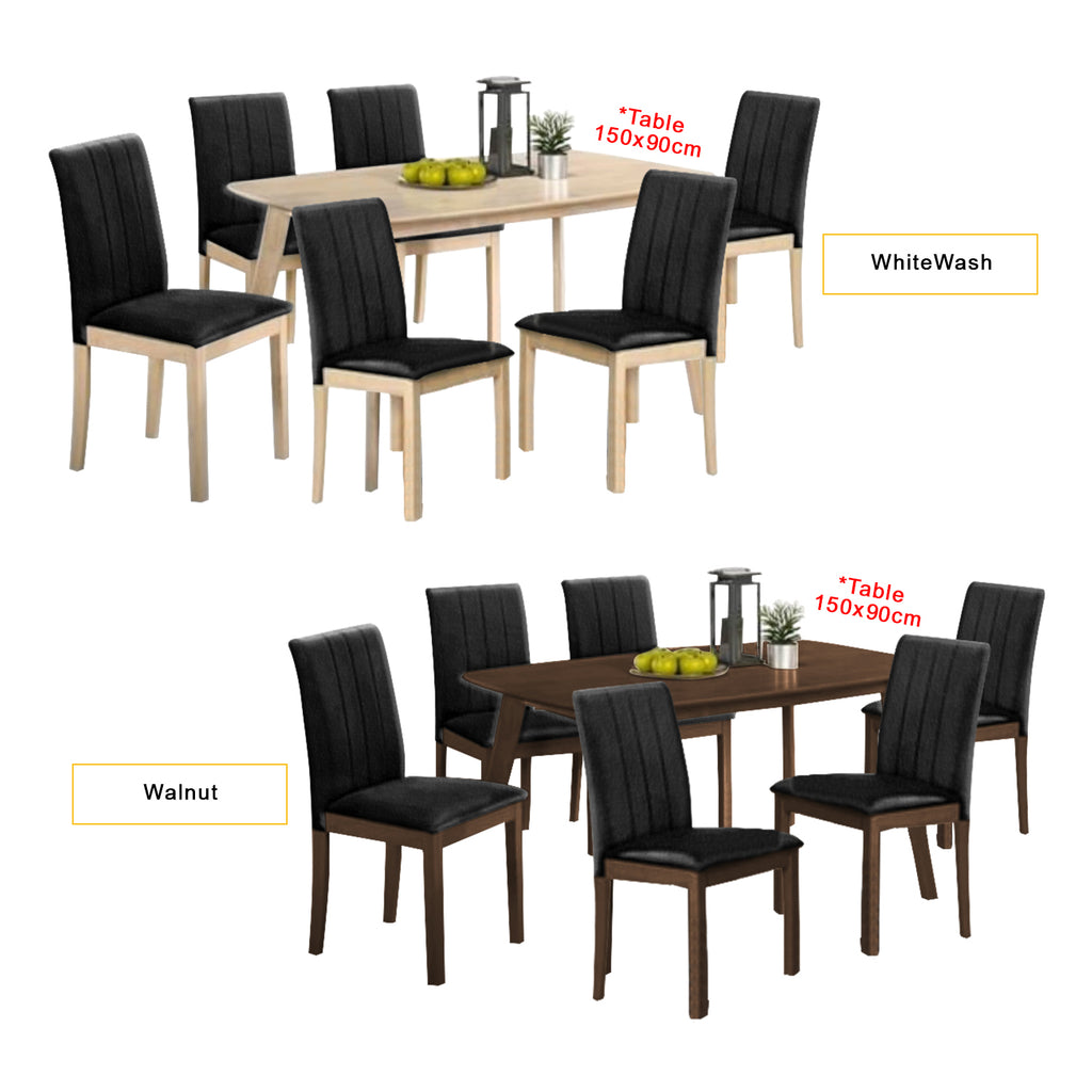 Hilda Solid Wood Dining Set Table with PU Leather Chair and Bench in 2 Colours