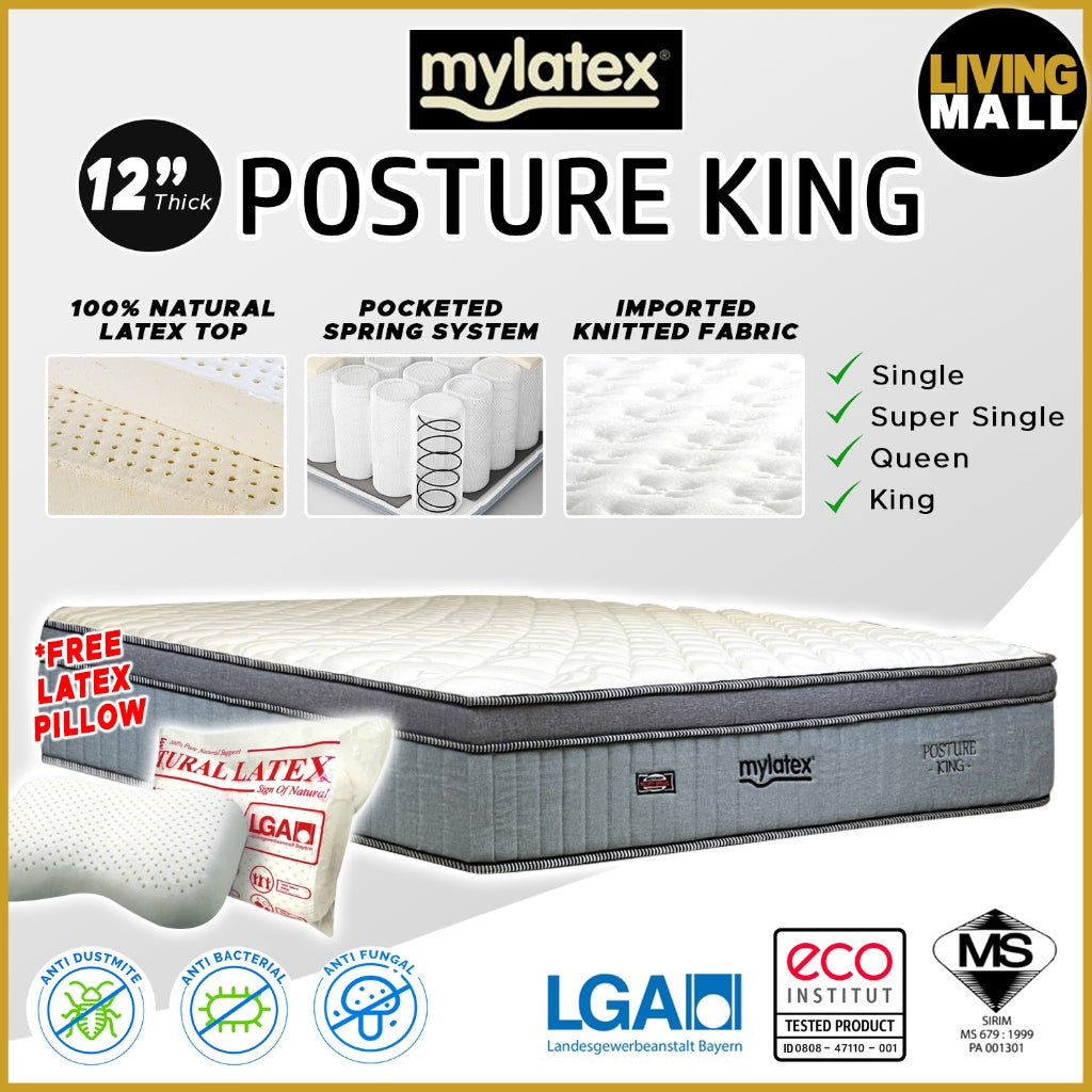 MyLatex Posture King 12" Pocketed Spring Mattress Natural Latex - All Sizes Available
