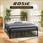 Rosie Queen Size Metal Bed Frame in White, Black, Rose Gold - W/ Mattress Option