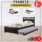 Frankie Single Pull-Out Bedframe MDF + Veneer Solid Wood Slatted Base  w/ Mattress Option