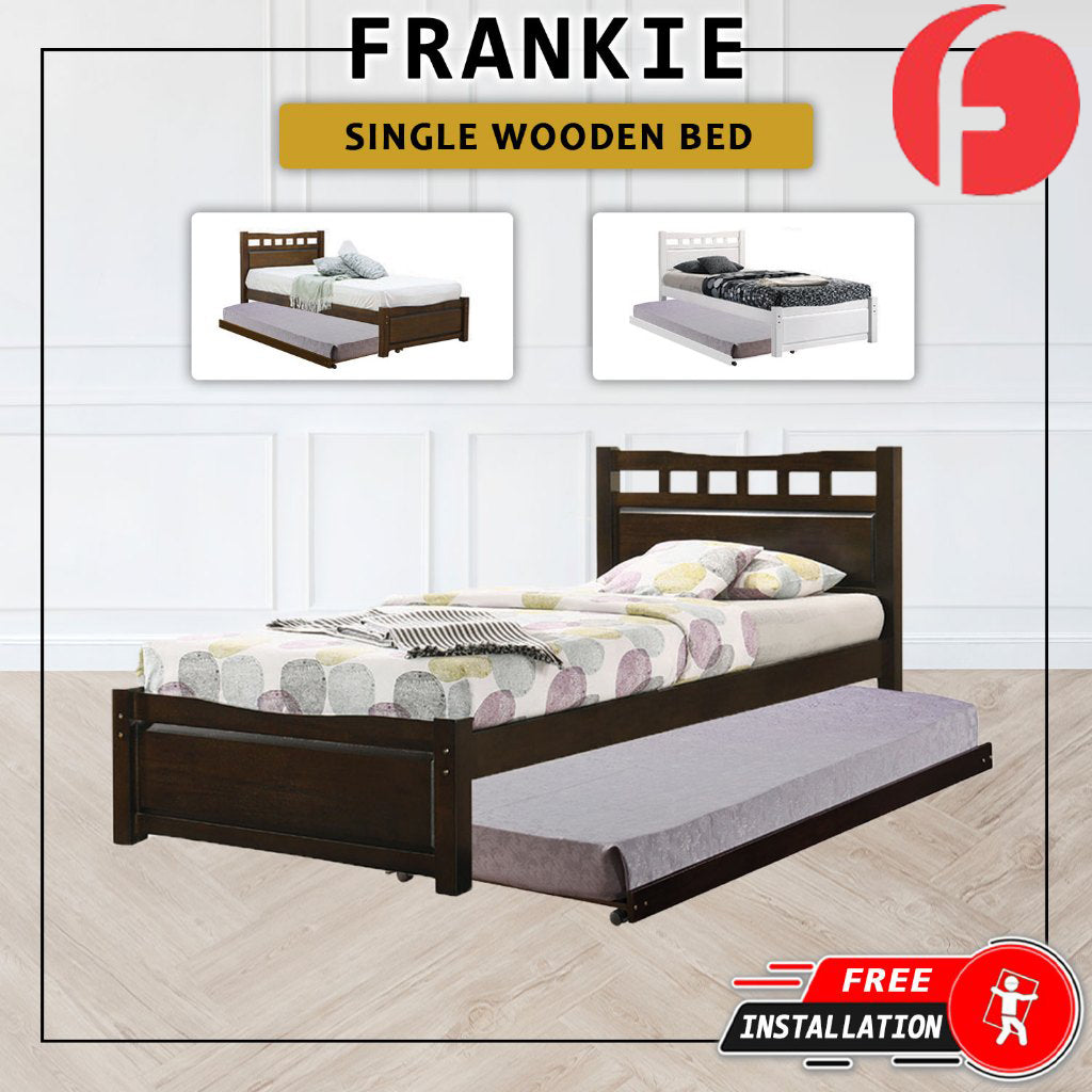 Frankie Single Pull-Out Bedframe MDF + Veneer Solid Wood Slatted Base  w/ Mattress Option