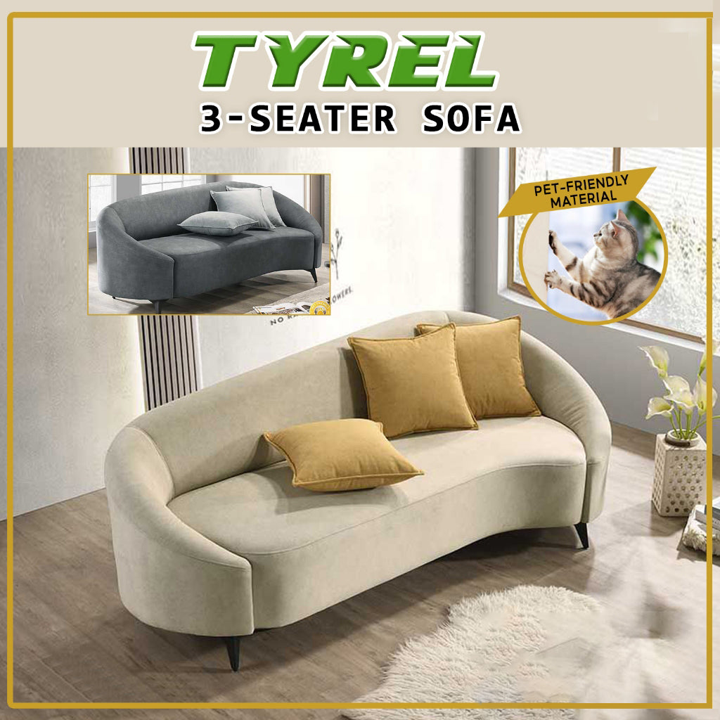 Tyrel PetFriendly 3-Seater Sofa Scratch Resistant Easy Clean Sofa in 2 Colour Available
