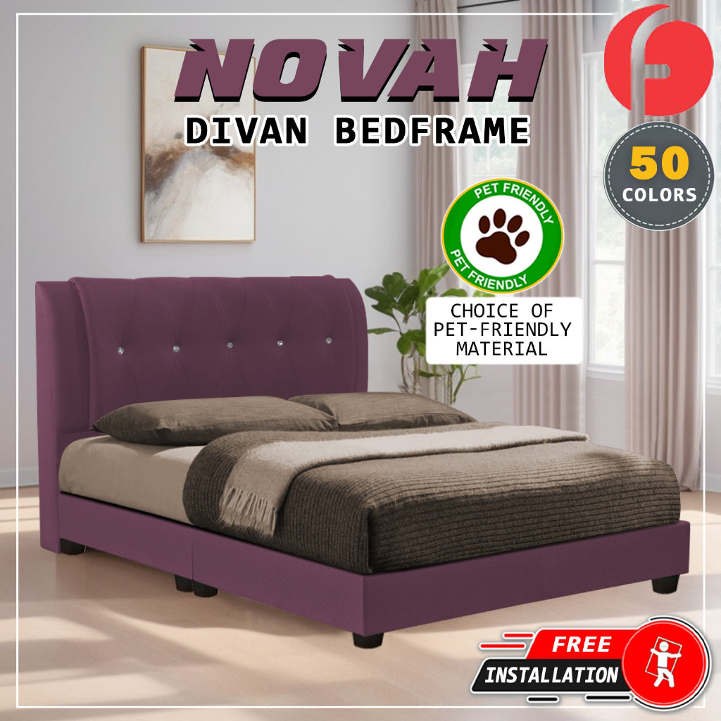 Novah Divan Bed Frame with Foam Padded Headboard PetFriendly - w/ Mattress All Sizes