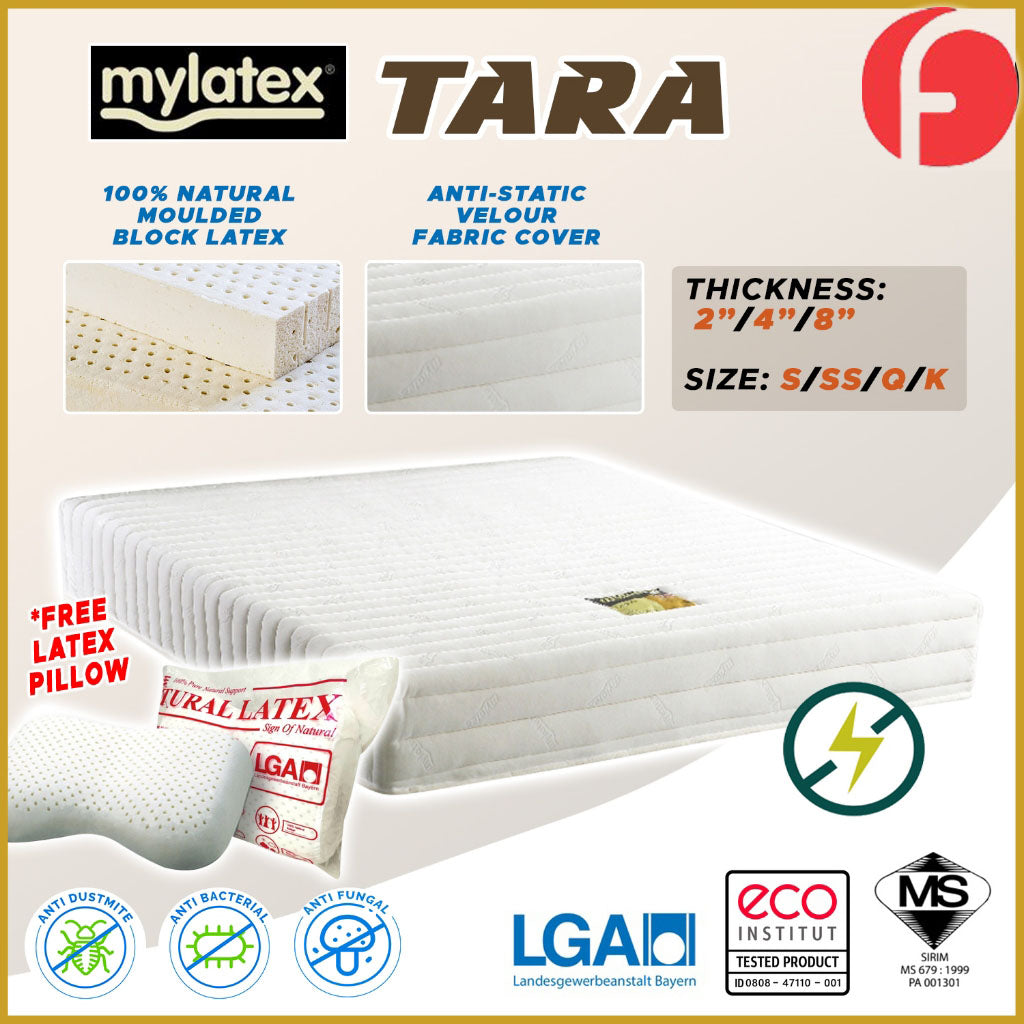 MyLatex TARA 2"/4"8" Mattress Natural Latex & Anti-Static Fabric - All Sizes Available
