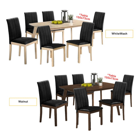 Image of Hilda Solid Wood Dining Set Table with PU Leather Chair and Bench in 2 Colours